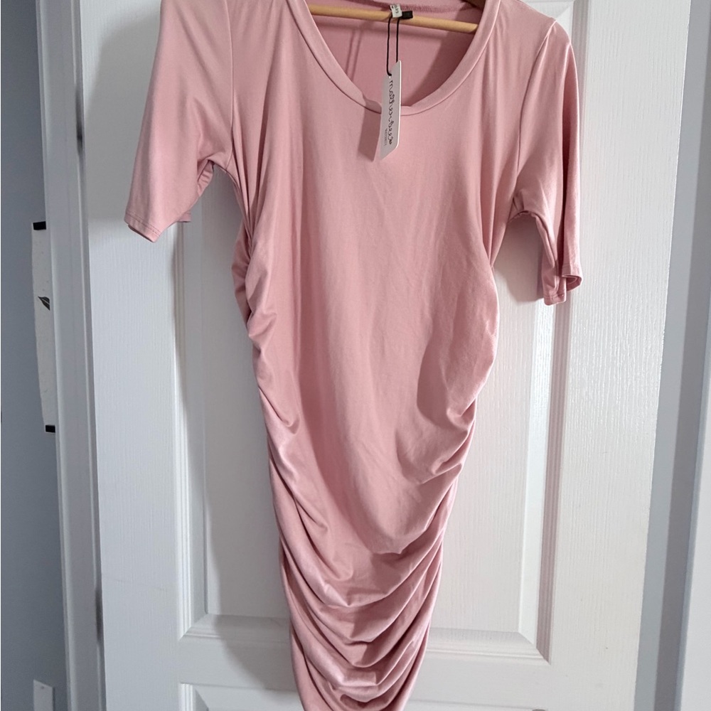 Pink Maternity Ruched Dress